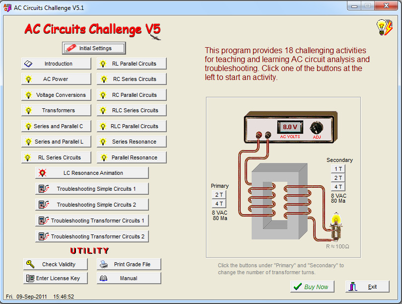 Teaching and learning activities for AC circuit analysis and troubleshooting.