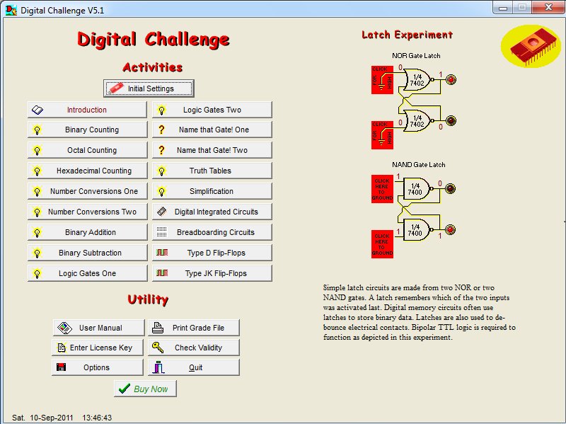 Activities for learning basic digital electronic concepts.